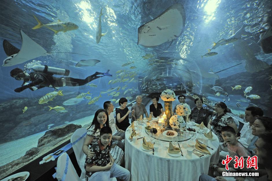 Наслаждаться вкусной едой в подводном туннеле в городе Тяньцзинь