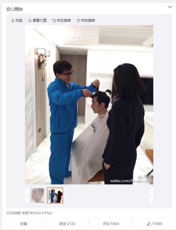Джеки Чан подстриг своего сына после его освобождения из тюрьмы