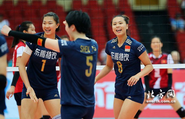 Китайская женская команда по волейболу, победив в 4 играх, вошла в восьмерку сильнейших