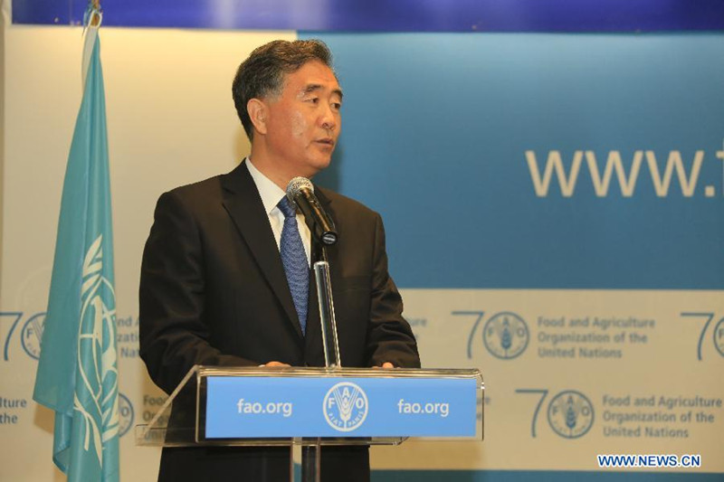 Вице-премьер Госсовета КНР Ван Ян посетил специальное мероприятие ФАО ООН, посвященное "выдающимся достижениям в борьбе с голодом"