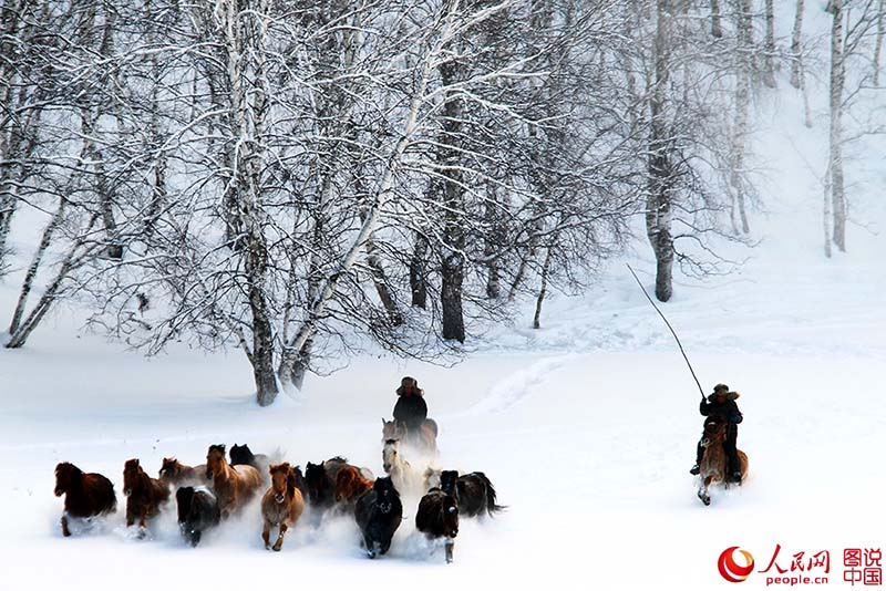 Кони мчатся по снежным степям