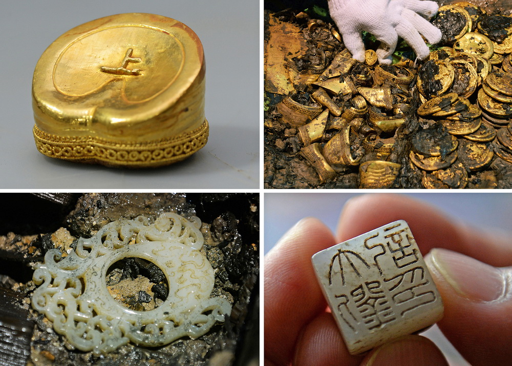 Реликвии, обнаруженные при раскопках усыпальницы некрополя Хайхуньхоу.