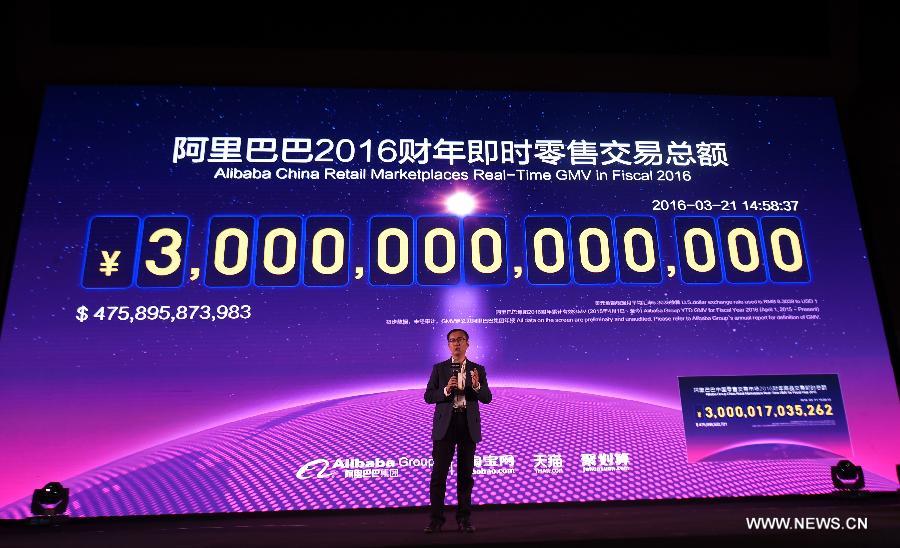 Валовой объем продаж Alibaba Group в 2016 финансовом году превысил 3 трлн юаней