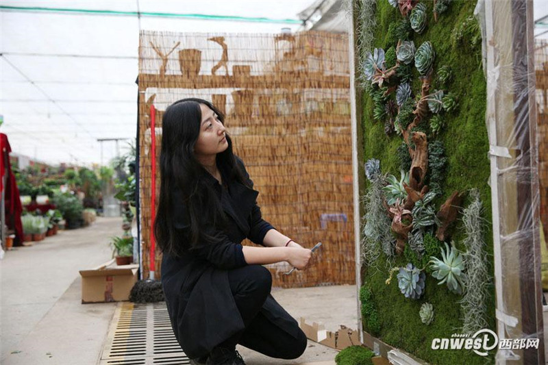 13 марта в городе Сиань провинции Шэньси девушка по имени Хэ Мэн с воодушевлением смотрит на картину из суккулента, которую она создала за неделю.