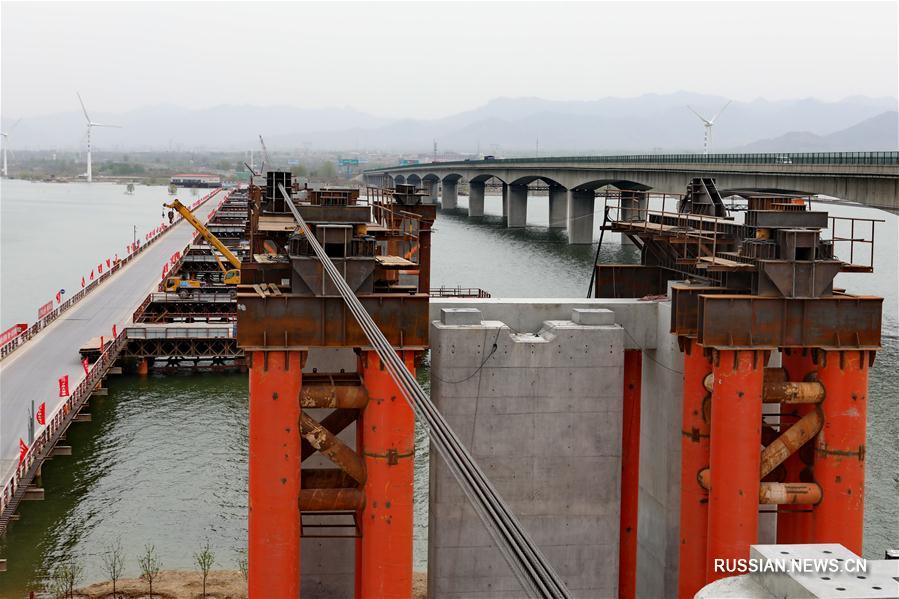 Прошли работы по надвижке первой пролетной балки высокоскоростного железнодорожного моста через водохранилище Гуаньтин
