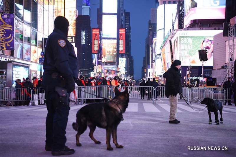 Новогодние празднества прошли на главной площади Нью-Йорка Таймс-сквер в условиях усиленных мер безопасности