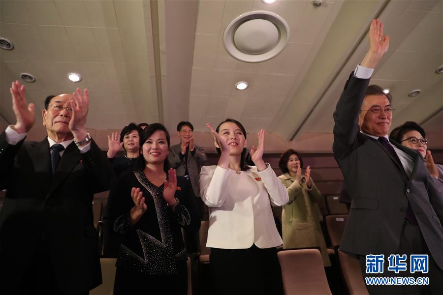 Мун Чжэ Ин и делегация высокого уровня КНДР совместно посмотрели выступление северокорейского ансамбля