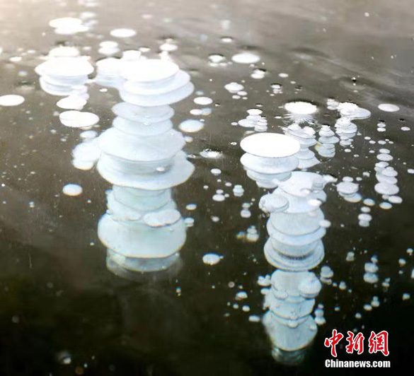 В китайском озере появились ледяные пузыри