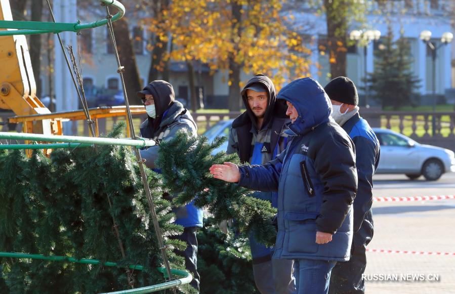 В столице Беларуси начали устанавливать главную новогоднюю елку