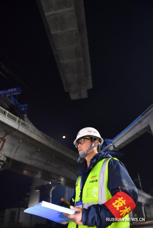 На строительстве ВСЖД Чандэ -- Иян -- Чанша завершен поворот двух балок моста