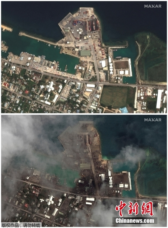 Спутниковые снимки Королевства Тонга до и после извержения вулкана