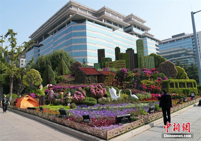 В Пекине появились большие цветочные клумбы в честь Национального праздника КНР