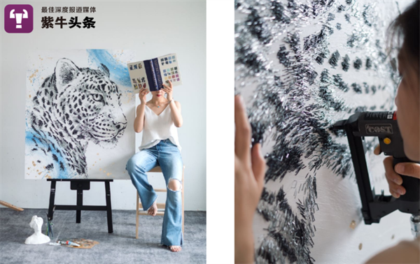Китаянка создает картины с помощью пневматического степлера