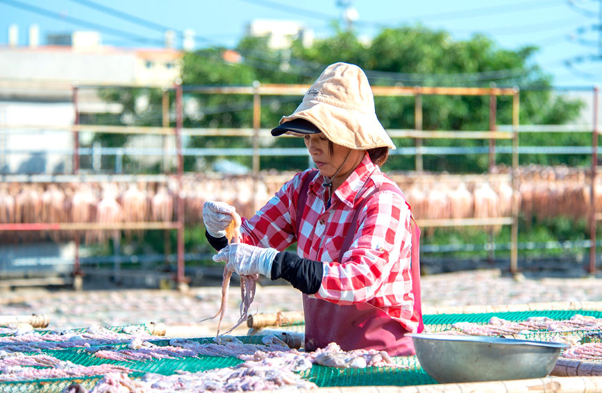 Рыбаки Гуанси сушат морепродукты