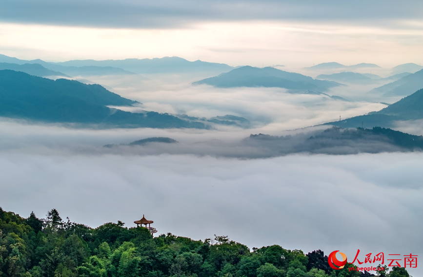 Захватывающее море облаков над горами Пуэр в Юго-Западном Китае