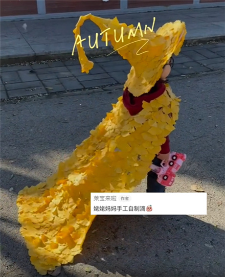 Ребенок в пекинском парке Дитань привлек внимание необычным осенним костюмом