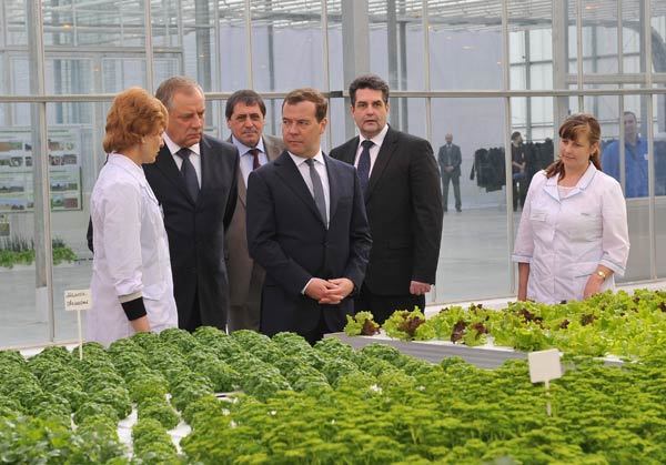 Медведев в "Новгородских теплицах" ознакомился с современными технологиями выращивания овощей и сделал несколько фотографий