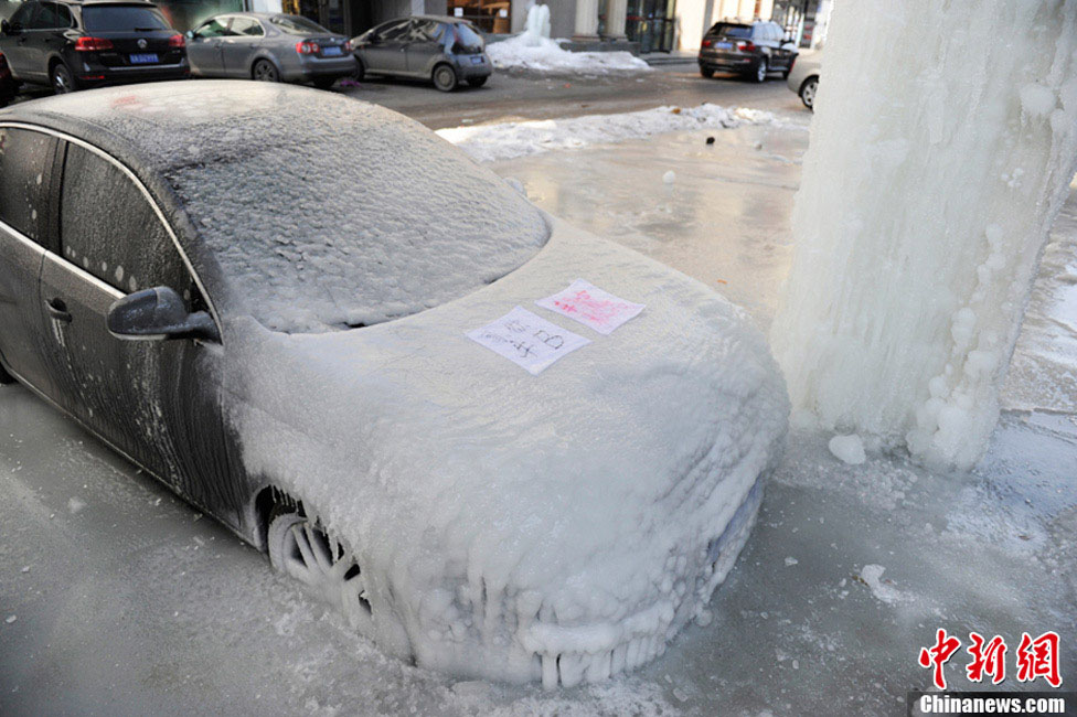В городе Чанчунь припаркованный под мостом автомобиль превратился в "ледяную скульптуру" (4)