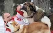 Путин поиграл в снегу со своими собаками