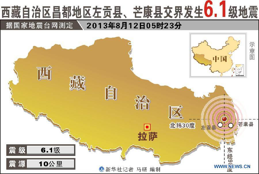 В Тибете произошло землетрясение магнитудой 6,1