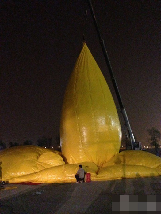 В парке Пекинской ярмарки садово-паркового искусства надули большого резинового утенка (2)