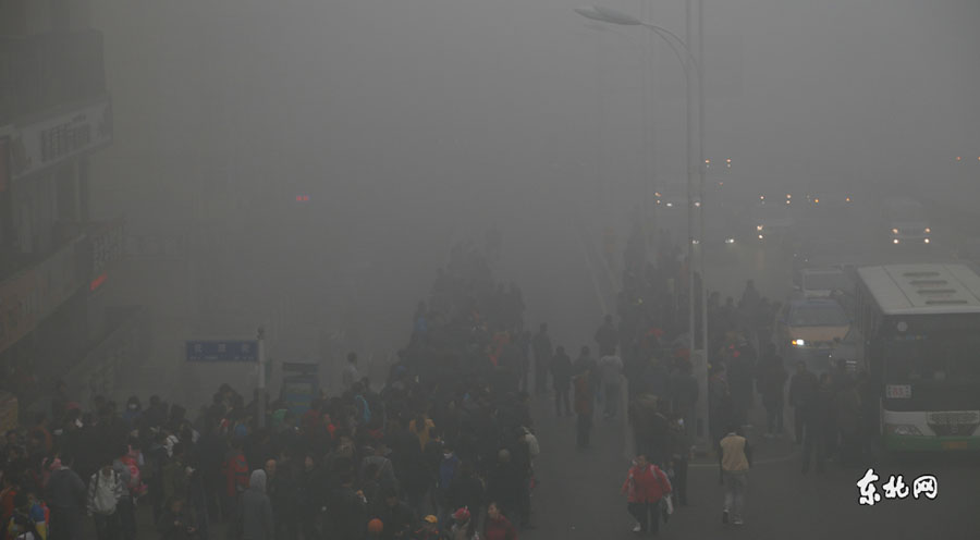 Китайский город Харбин окутало смогом (2)