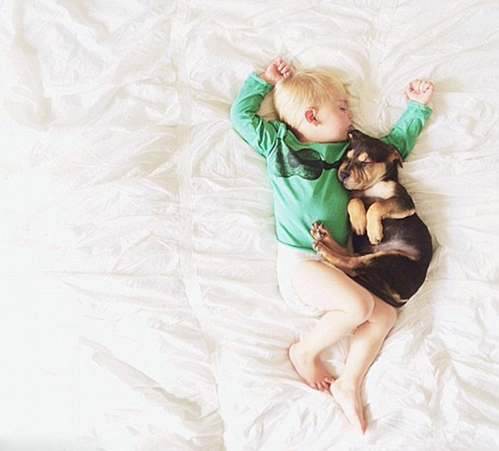 Ребенок на подушке с собакой (5)
