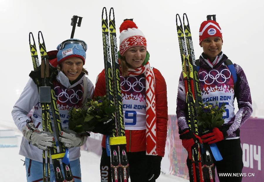 Белорусская биатлонистка Д. Домрачева взяла "золото" в гонке преследования на Олимпиаде в Сочи